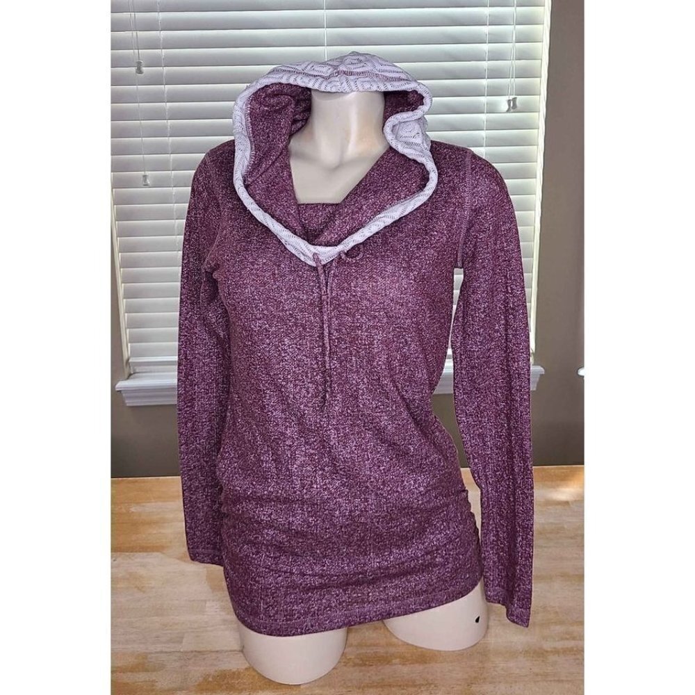 Chance or Fate Lace Cowl Neck Hoodie Maroon/Cream Color Size Small
